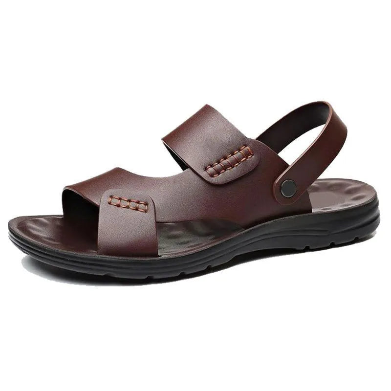 Men's waterproof plastic casual sandals in brown and black colours showing slip-on design for beach use