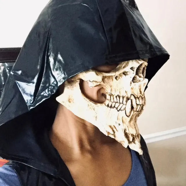 Skull warrior horror Halloween mask in black and white latex bone design