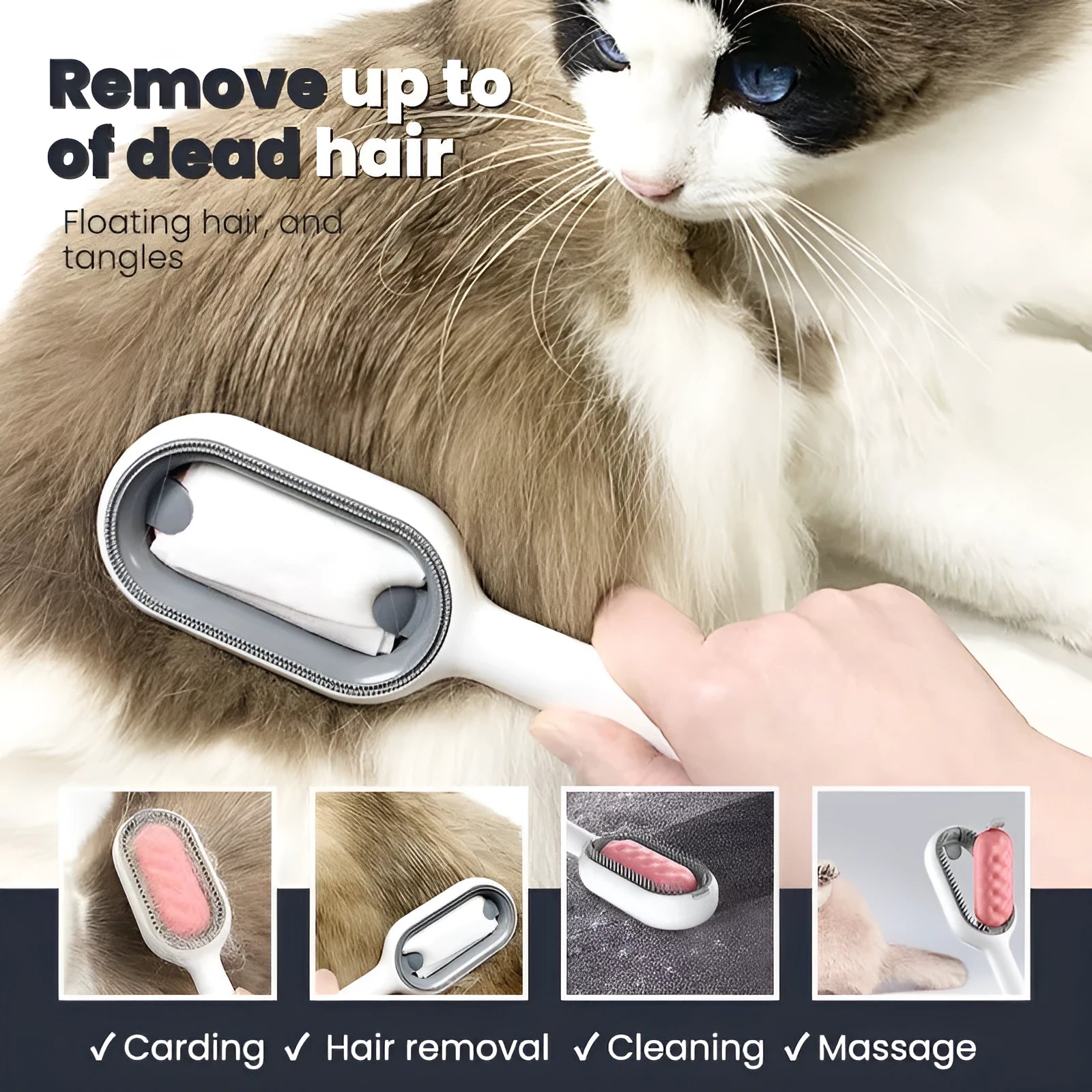 Green plastic hair removal comb for cats and dogs with disposable wipes sticker, 19cm length