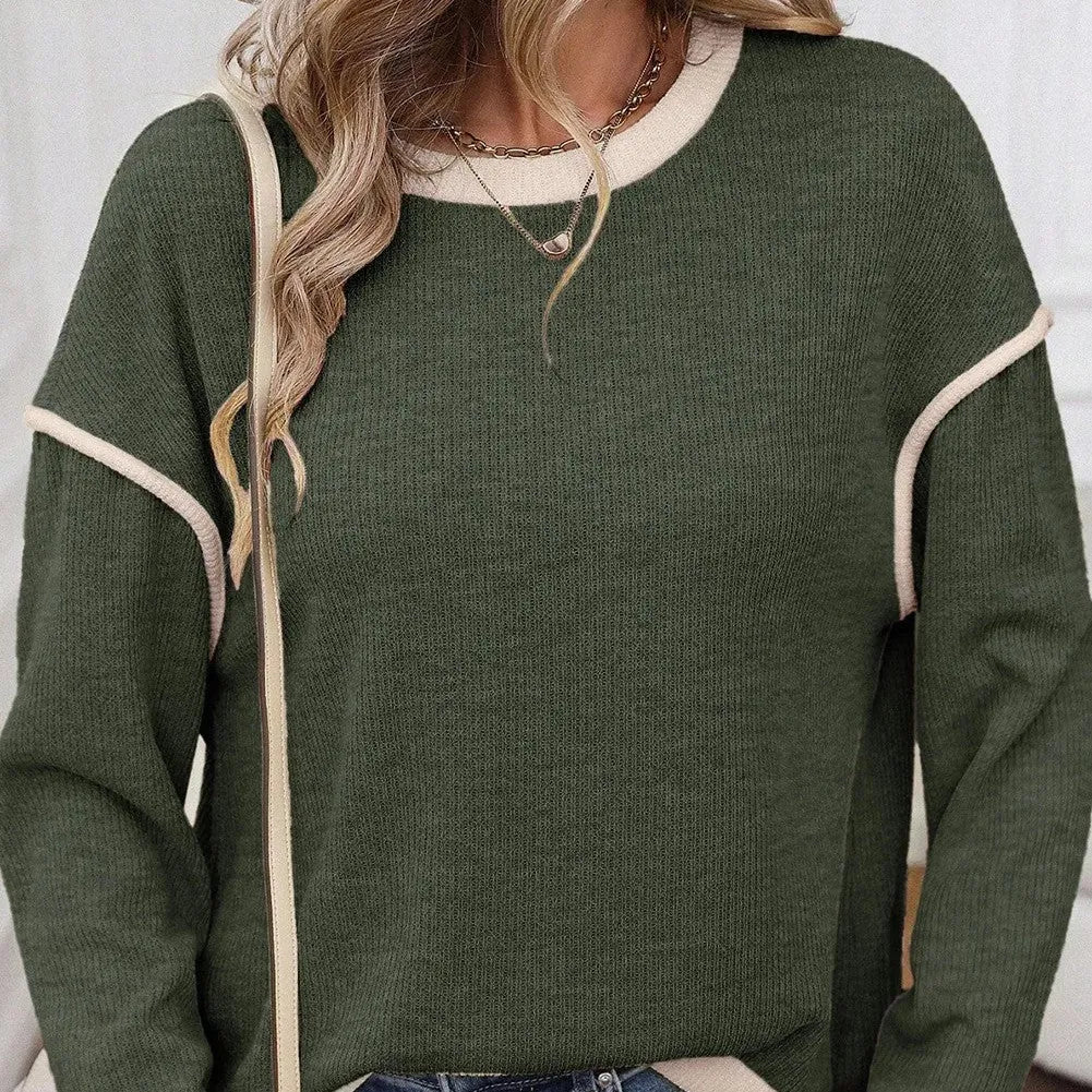 Knitted drop shoulder top with four leaf clover print and contrast colour trim