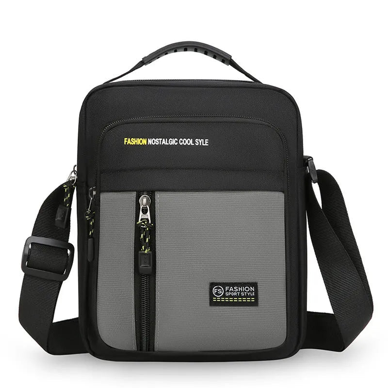 Men's casual nylon messenger bag with crossbody strap in green, grey, black, or blue colours
