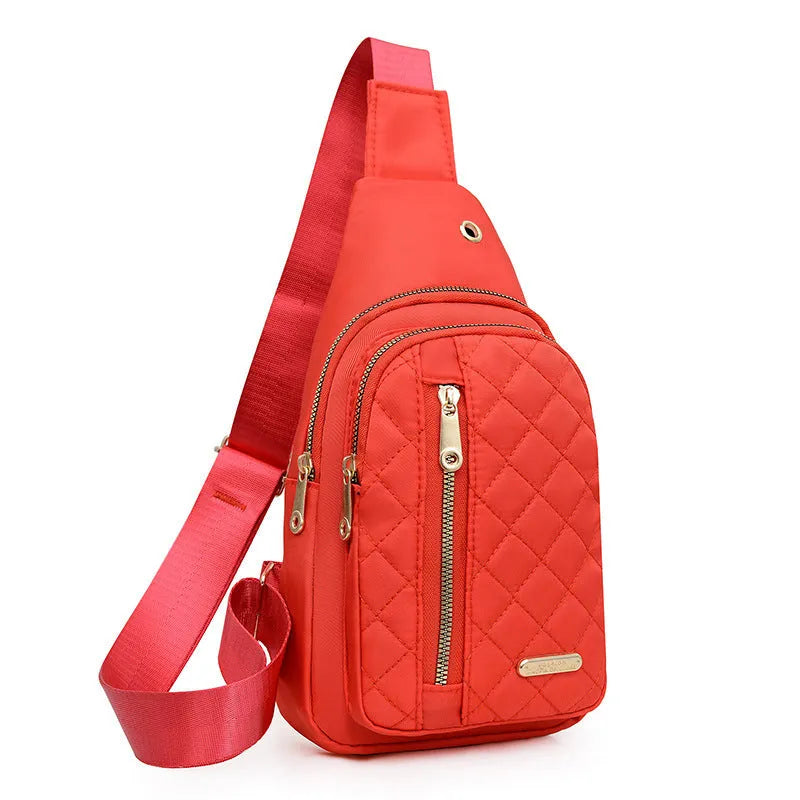 Oxford cloth crossbody sports chest bag in multiple colour options including dark blue, black, red, purple, and pink