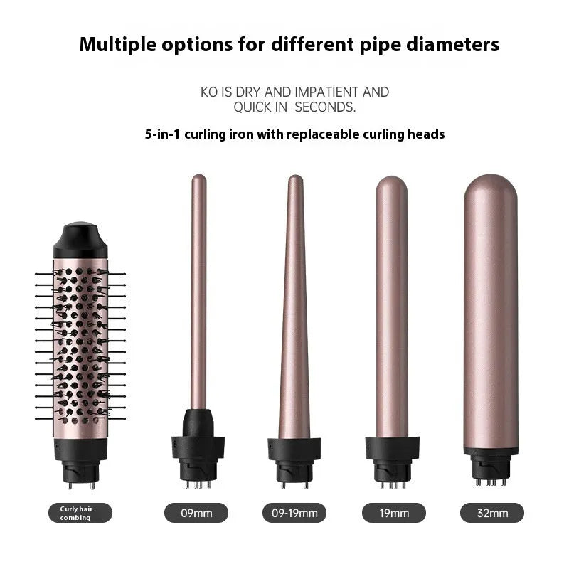 Rose gold automatic hair curler with large wave barrel and three included headbands