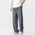 Men's bamboo fibre linen trousers in loose straight-leg cut with cropped length and drawstring waist