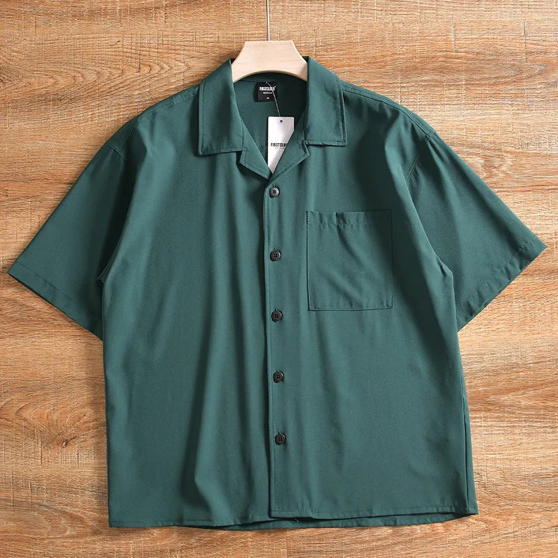 Men's loose short sleeve summer shirt in pure cotton polyester blend with Japanese fresh style