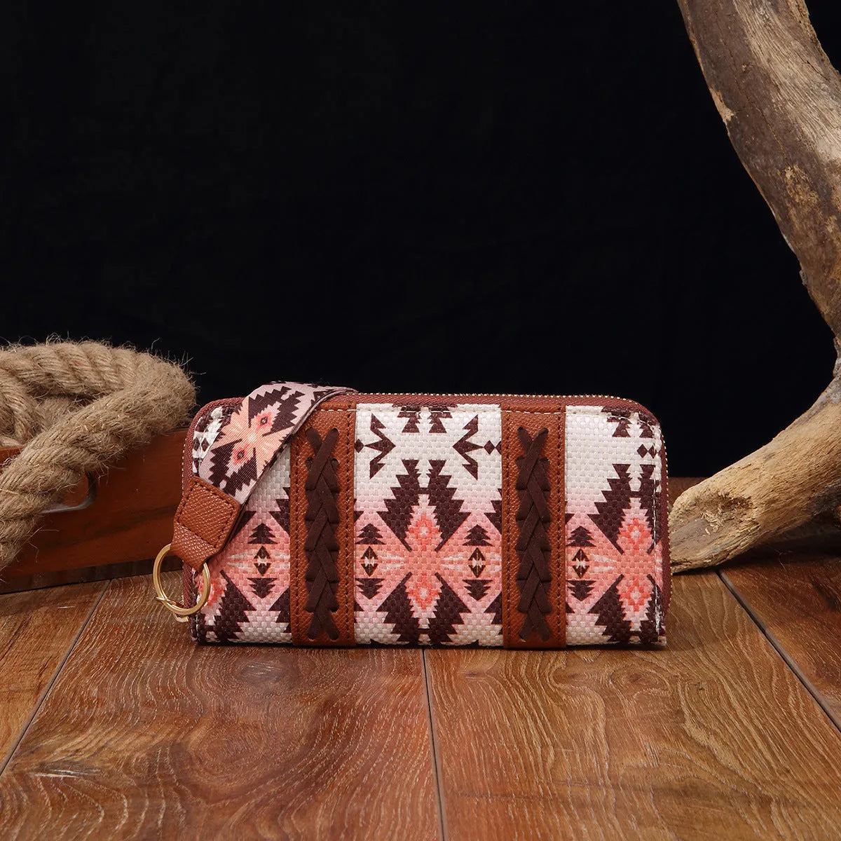 Vintage cotton and linen printed bohemian hand-carrying wallet card holder with contrast colour stitching