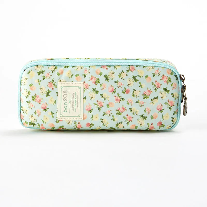 Canvas composite stationery pen storage bag in 190x80x40mm size with floral design