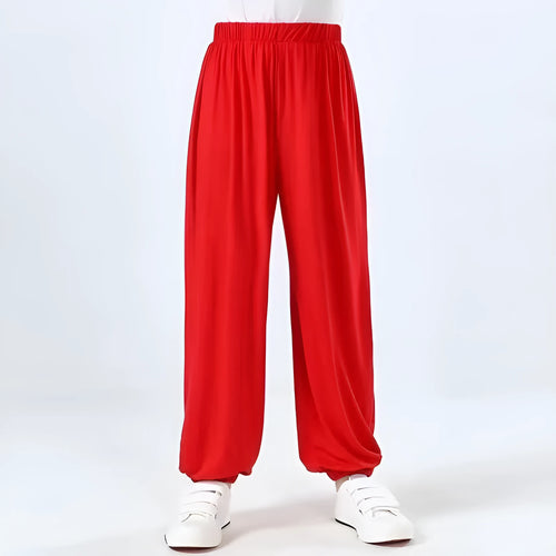 Children's black high-elasticity Lycra practice pants for Sanda martial arts training.