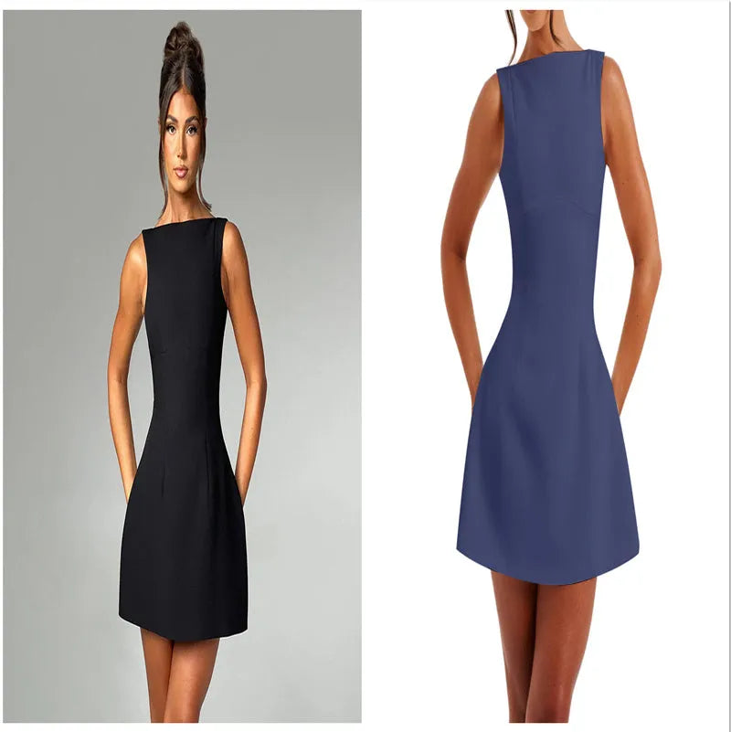 Women's backless sleeveless summer dress in slim-fitting hipster street style