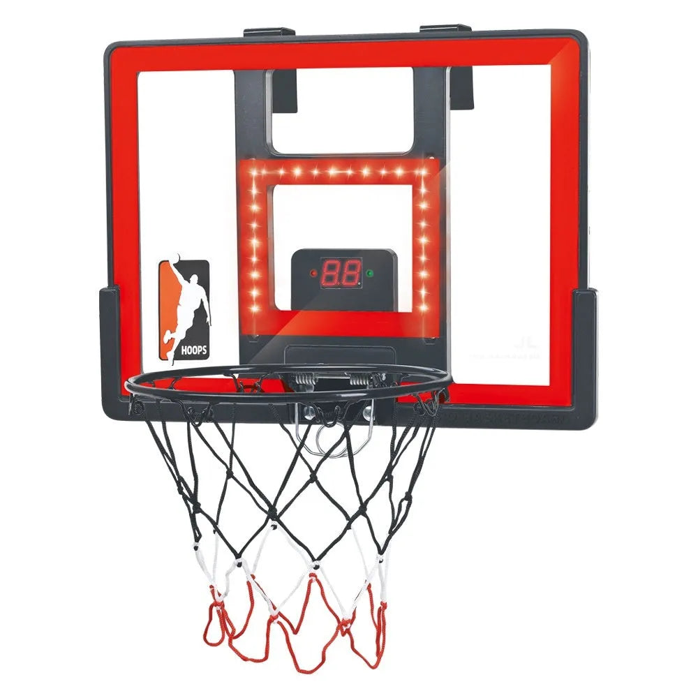 Mute Scoring Dunk Outdoor Folding Basketball Hoop with LED Backboard in red, height adjustable 152-180cm