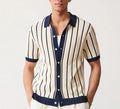 Men's white ice silk knitted lapel top with asymmetrical design and V-neck collar