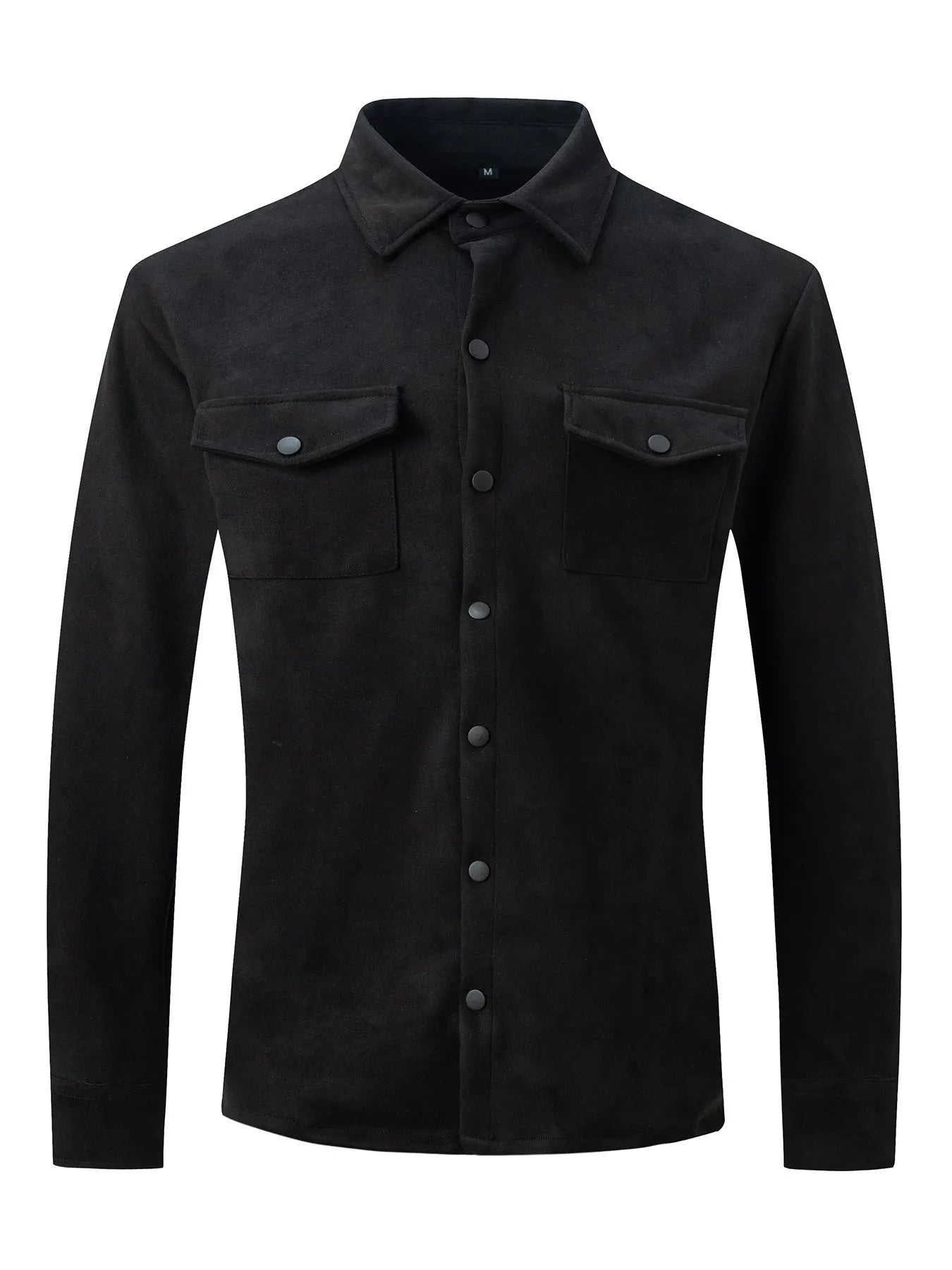 Men's turn-down collar casual jacket in solid colour with 3D patch pockets and loose fit