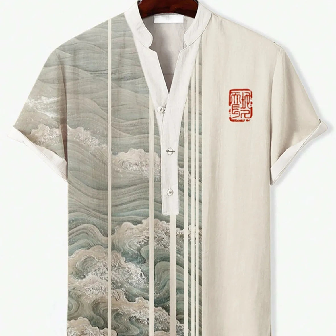 3D digital animal style short sleeve shirt on a hanger, showing graphic print detail.