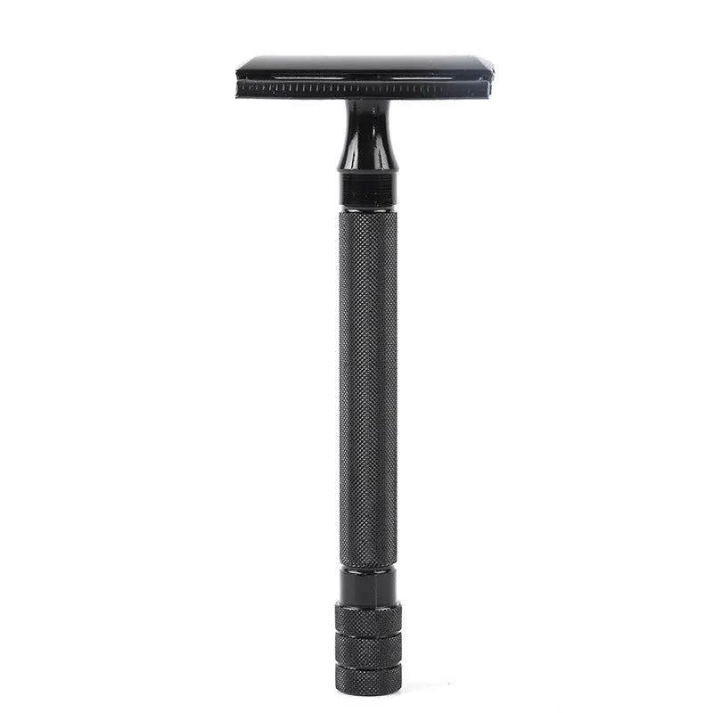 Traditional manual shaving razor and brush combination set in metal construction