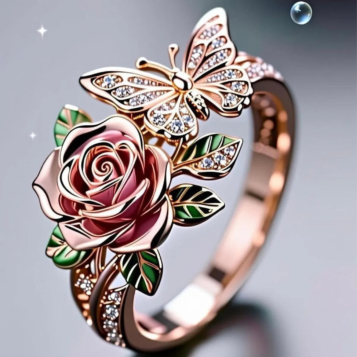 Colourful adjustable butterfly ring with dripping oil patterns and fairy style design