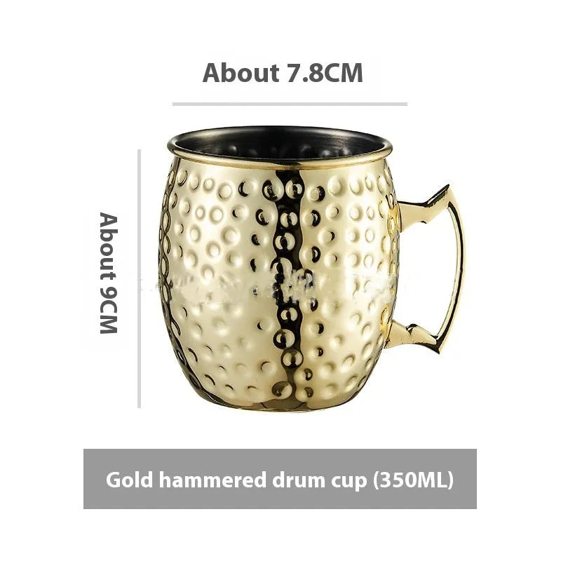 Stainless steel Moscow Mule cup with copper interior in silver, gold, rose gold or black colours