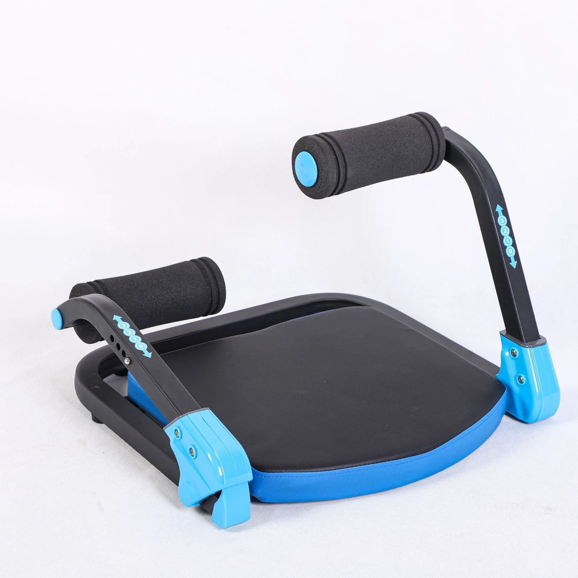 Sky blue and red mini multifunctional abdominal exercise device on a light background.