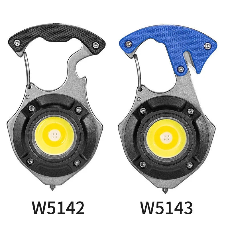 Multifunctional keychain flashlight with emergency tools including window breaker and screwdriver
