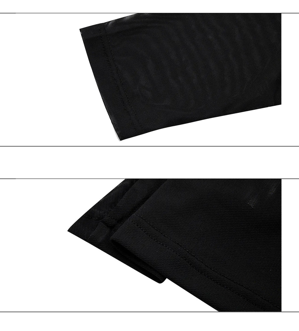 Niche mesh ice-feeling slim bottoming shirt with long sleeves in trendy style, showing fabric texture and fit