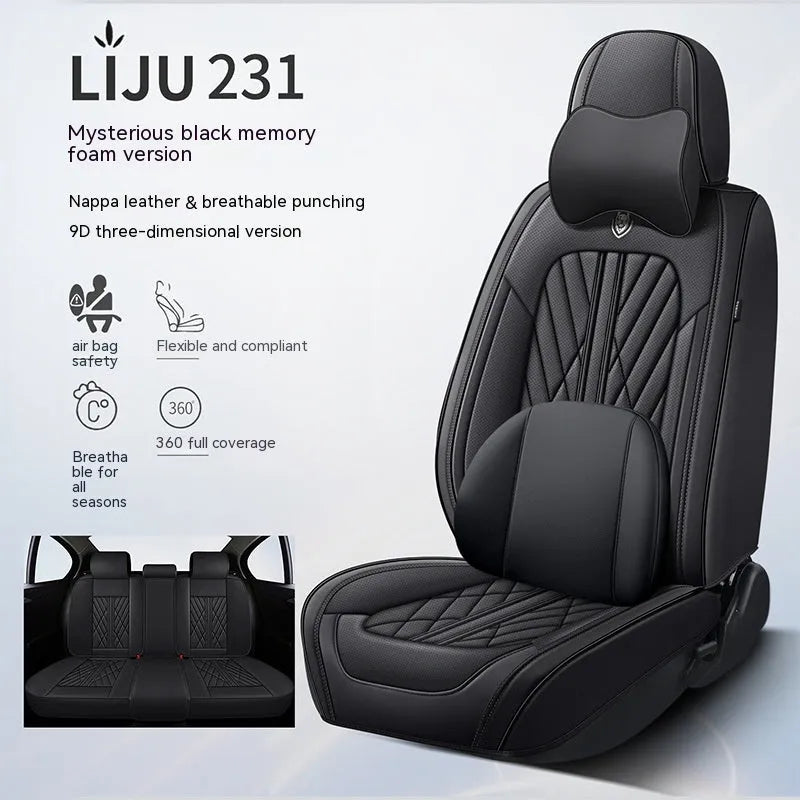 Set of five leather car seat cushions in a choice of colours including black and blue, and beige black.