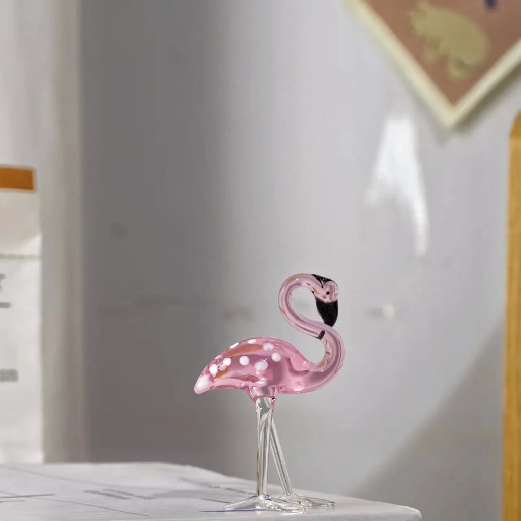 Pink crystal flamingo decorative ornament for home table display with modern simple style