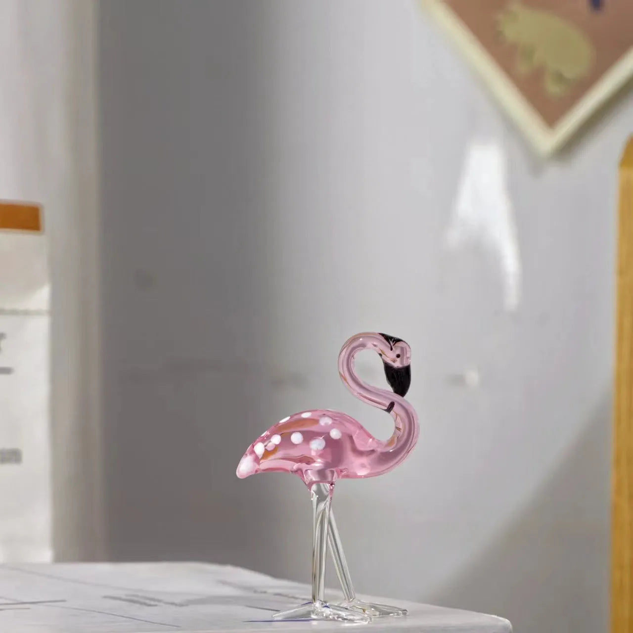 Pink crystal flamingo decorative ornament for home table display with modern simple style