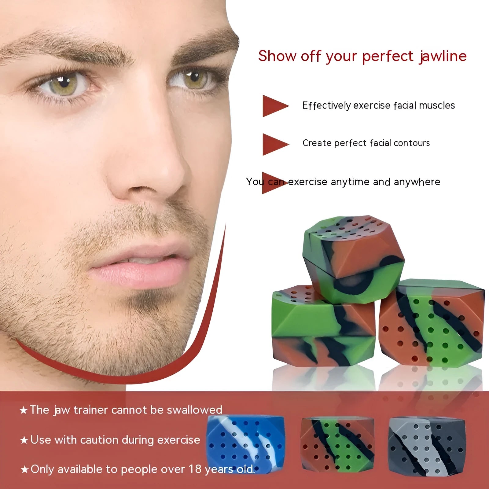 Camouflage facial muscle fitness ball trainer for jaw tightening exercise