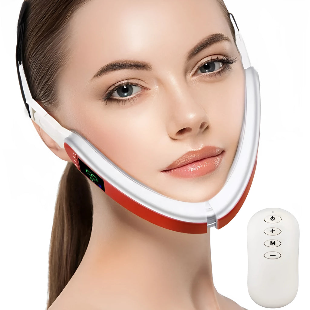 Infrared LED photon therapy V-shape slimming face massager with metal sheets and silicone sheet in blue red white colours