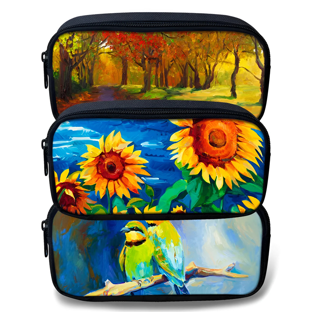 Customised pattern polyester large capacity pencil case with zipper closure 10x21x4cm