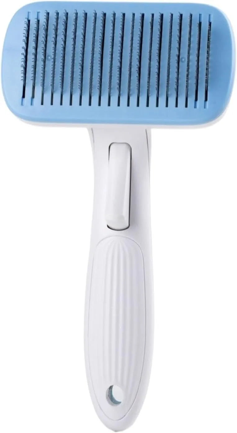 Automatic pet hair removal comb in blue colour with one-click system for dog and cat grooming