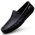 Men's casual leather shoes in black with soft cowhide upper, non-slip rubber sole, and tall crown design
