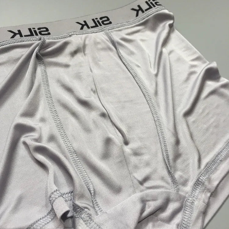 Men's silk shorts in navy blue, skin colour or silver grey with mid-waist loose fit