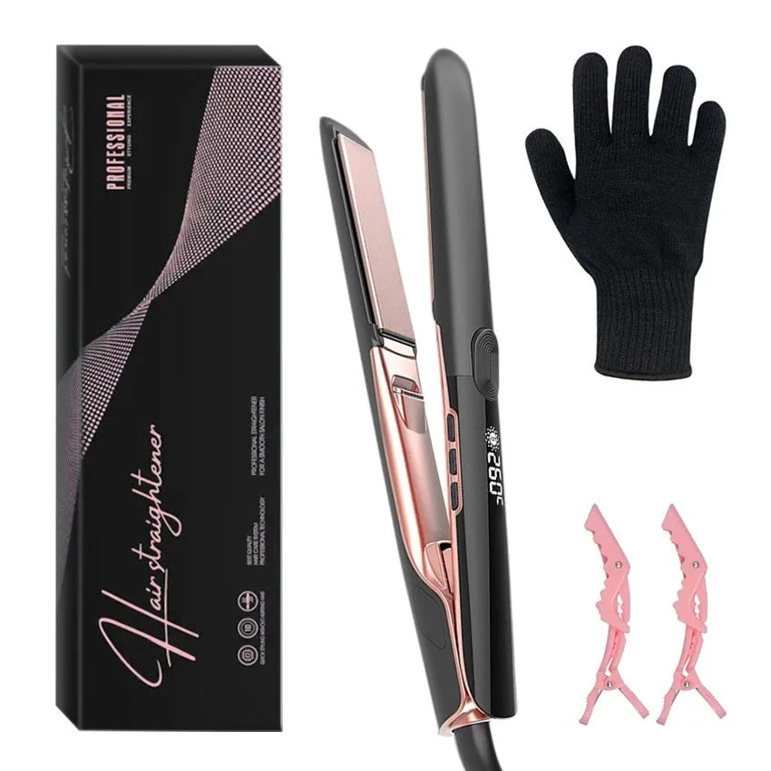 Hair straightener with digital temperature display showing 207°C and anion technology label