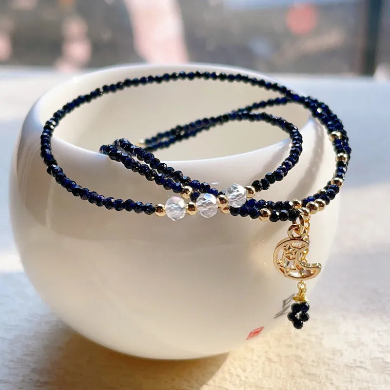 Blue San stone three-ring multi-layer bracelet for women on wrist