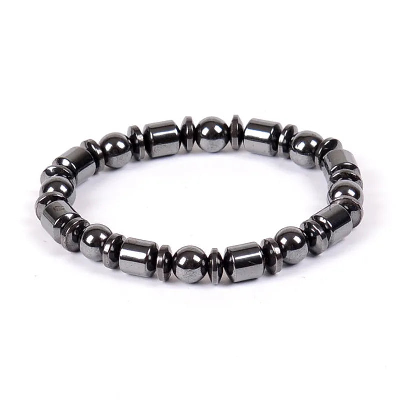 Black pentagram magnetic therapy bracelet with magnetite stones and stretch design for wrist wear