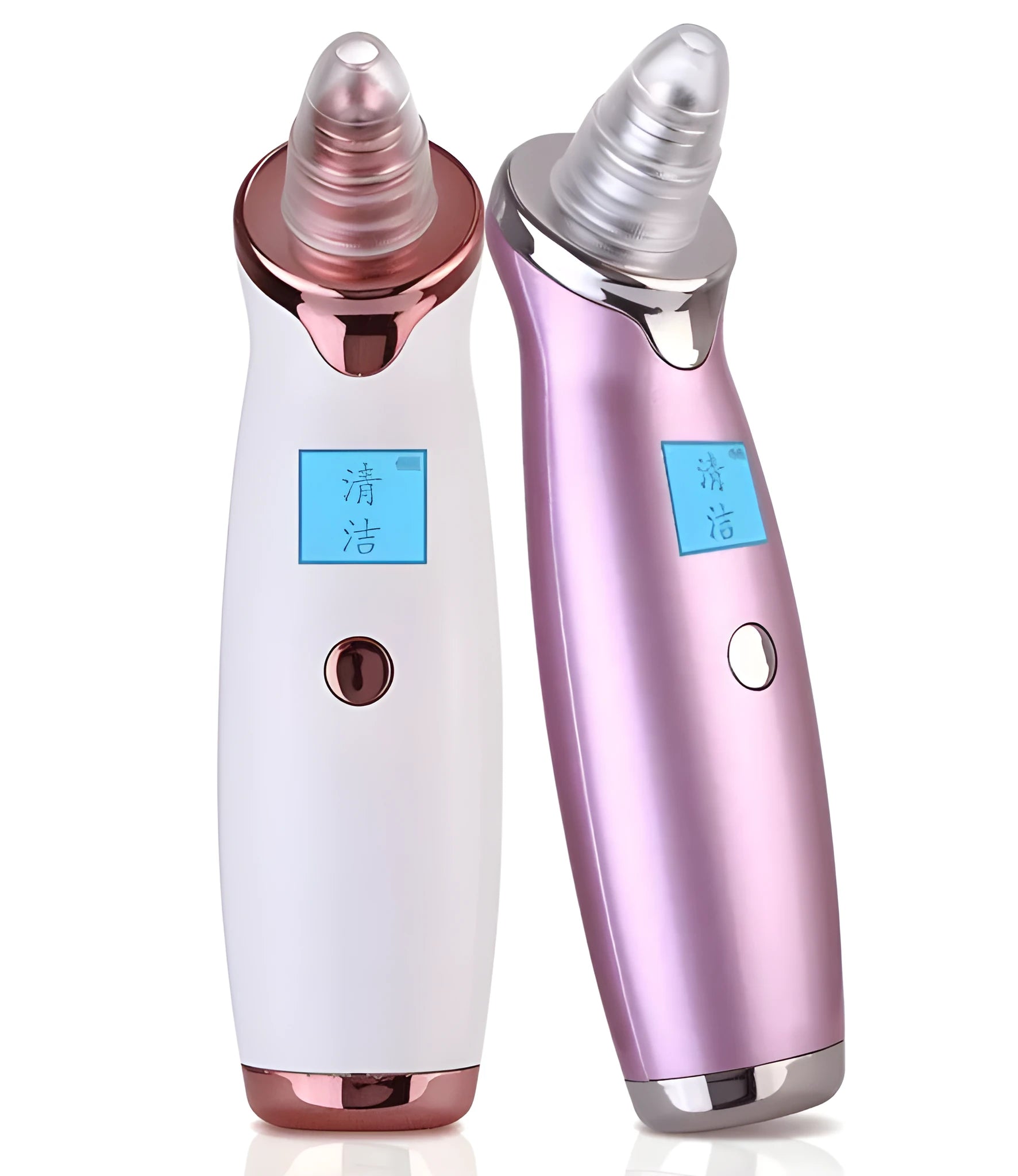 Blackhead remover pore cleaner with LCD display in ivory white on a clean surface