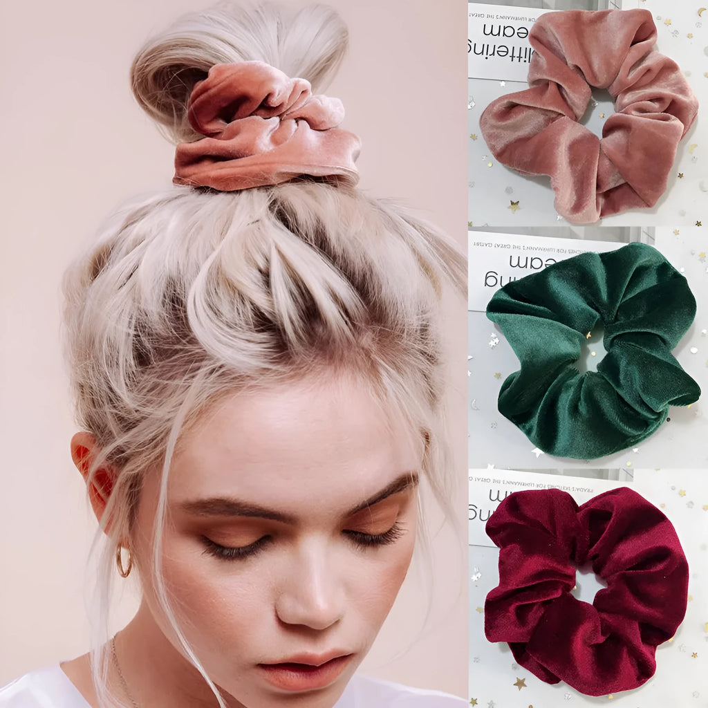 Flannel cloth hair tie for women – soft ponytail hair rope in multiple colour options including army green, black, camel, and wine red