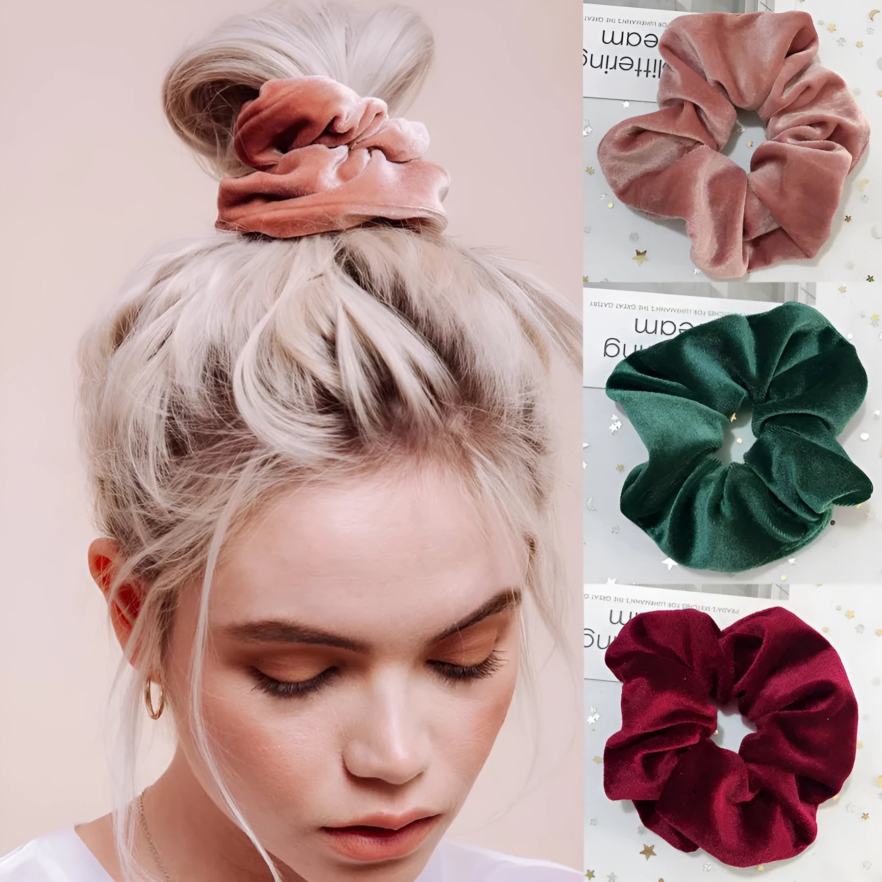 Flannel cloth hair tie for women – soft ponytail hair rope in multiple colour options including army green, black, camel, and wine red