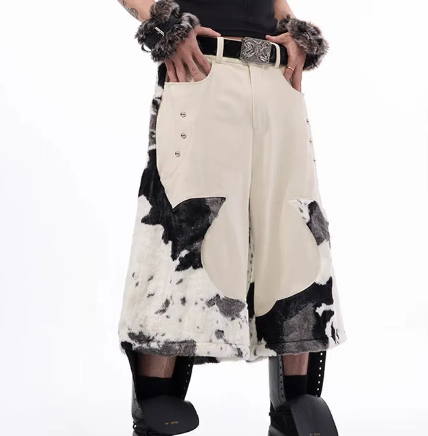 Youthful milk fibre fur cropped pants with checkered pattern in sizes S M L XL