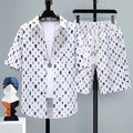 Men's casual sports shorts two-piece set with short sleeve top and matching polyester shorts