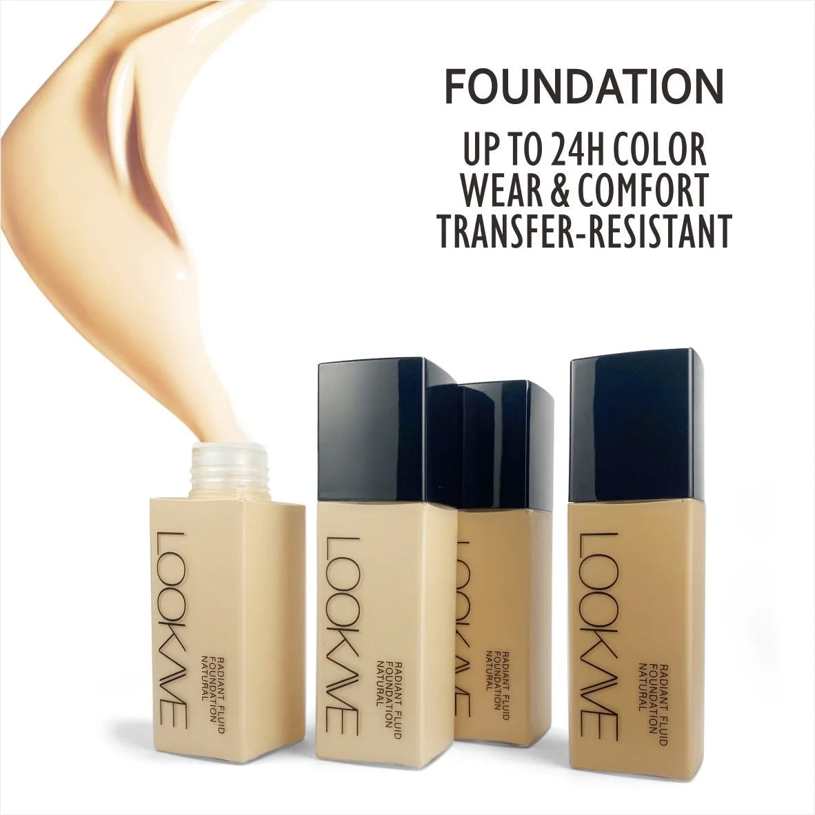 LOOKAVE Matte Liquid Foundation bottle in 21ml size, shown in Ivory White shade