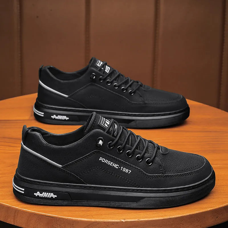 Men's waterproof casual work shoes with non-slip rubber sole in black, grey, or khaki colours