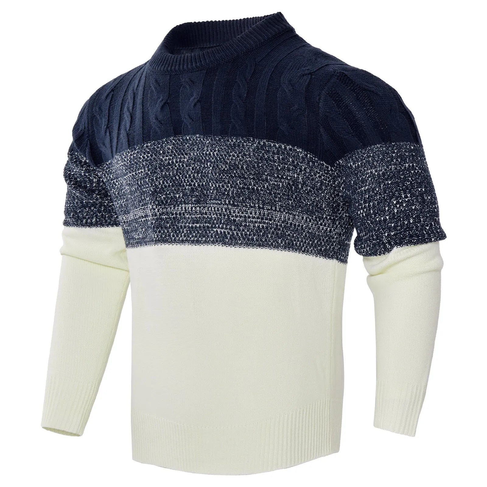 Men's classic crew neck knitted pullover sweater in a long sleeve design for winter.