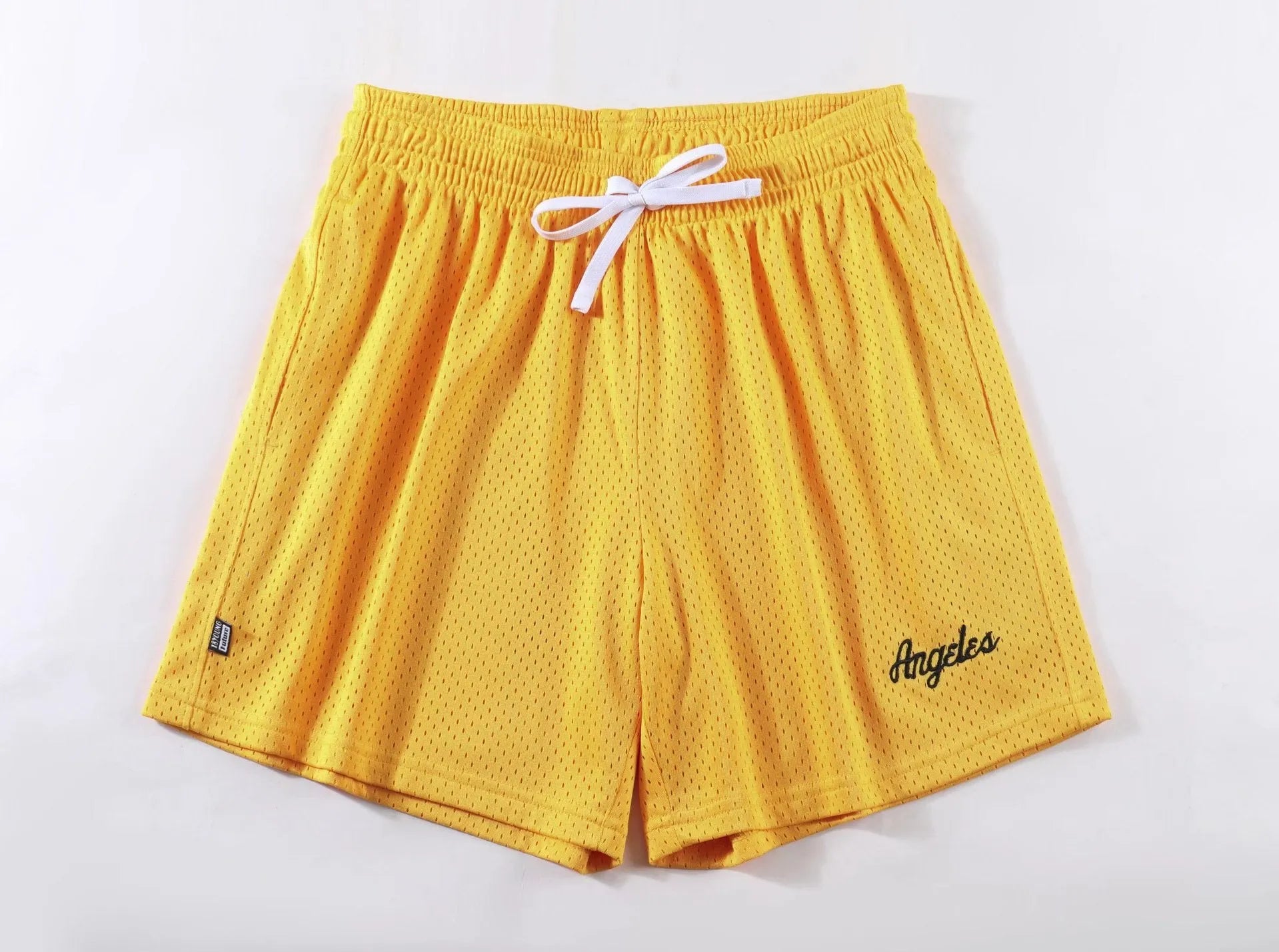 Men's black double layer mesh sports shorts made from polyester fabric for summer athletic wear.