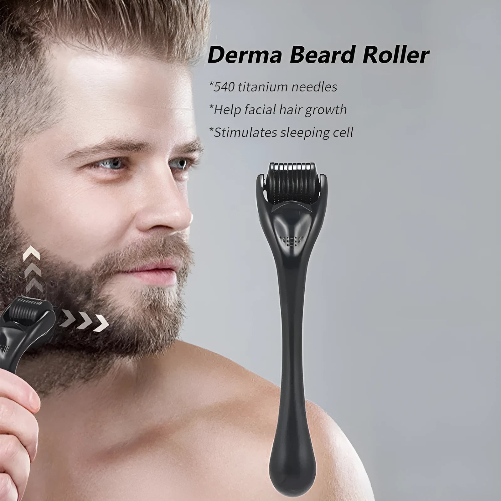 Black and purple derma rollers with titanium microneedles for facial, scalp and body skincare
