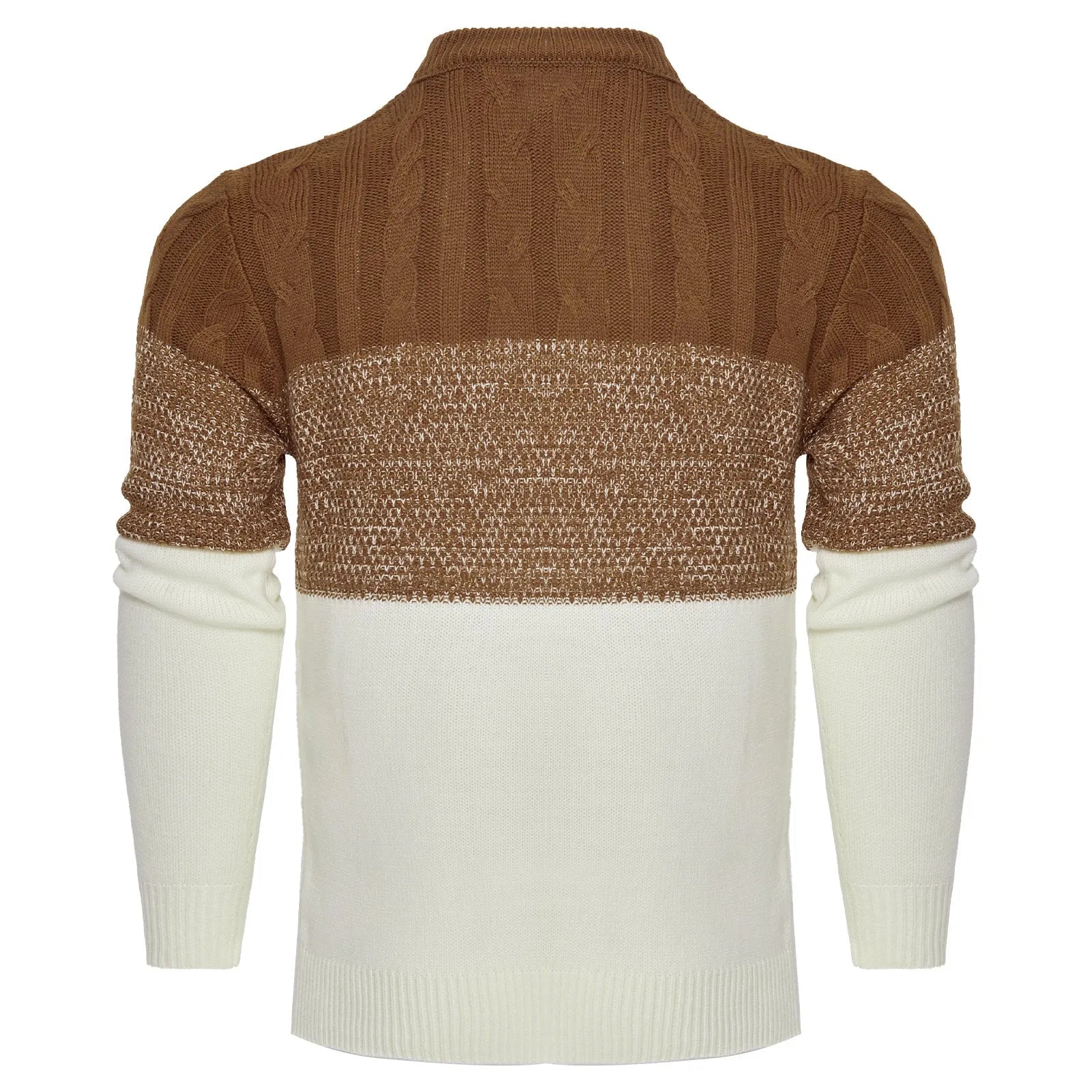 Men's casual colour block long sleeve cable knit pullover sweater in blue, crew neck and textured knit