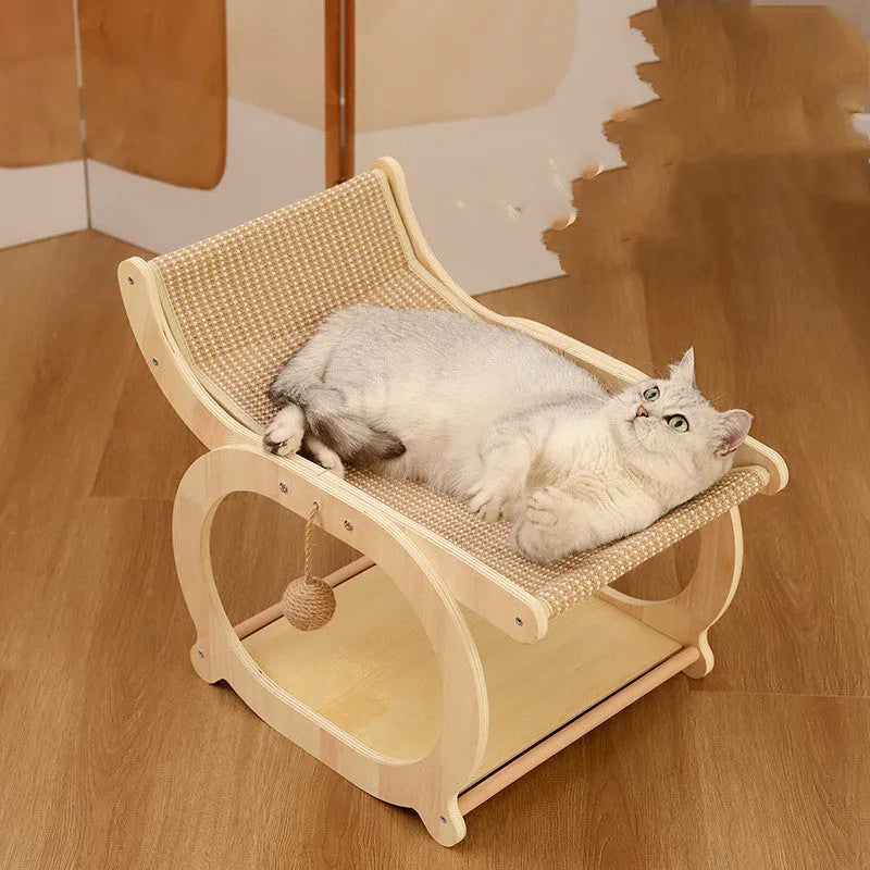 Solid wood sisal scratching mat for cats in walnut colour option