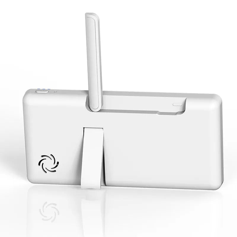 White wireless baby monitor with 5-inch HD screen showing nursery camera footage