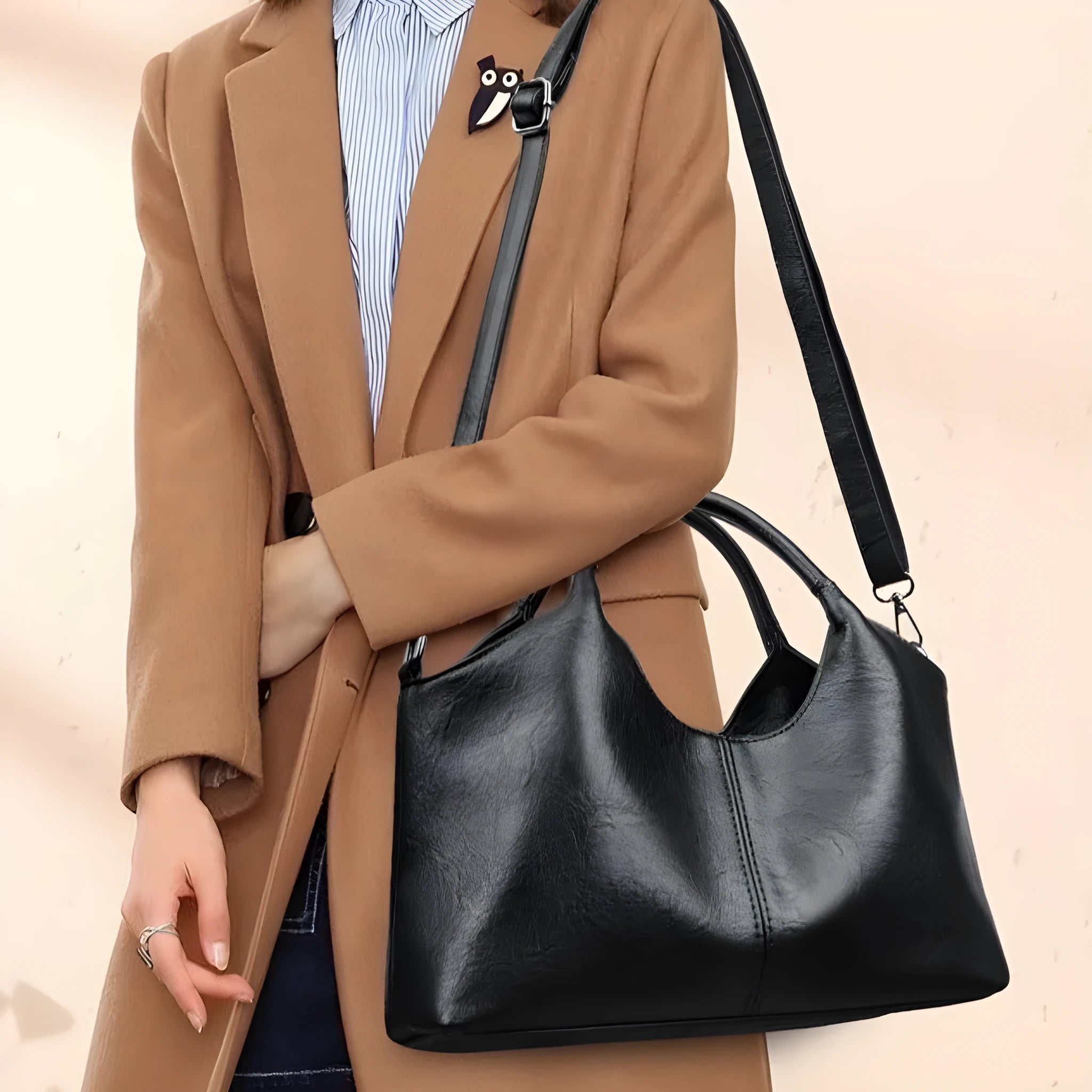 Genuine leather women's cross-body bag in multiple colours showing large capacity design