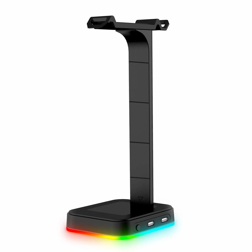 RGB colour changing headset bracket with dual USB ports and headphone holder